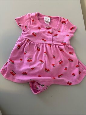 Hanna Andersson Baby Girl Infant Cherry Pink Dress Onesie size 3-6 mo